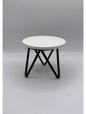 1:6 Scale Mini Side Table White Wood Top Black Metal Hairpin Legs